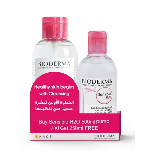 BIODERMA SENSIBIO H2O 500ML+FREE H2O 250ML OFFER عرض BIODERMA SENSIBIO H2O 500 مل + عرض H2O 250 مل مجانًا