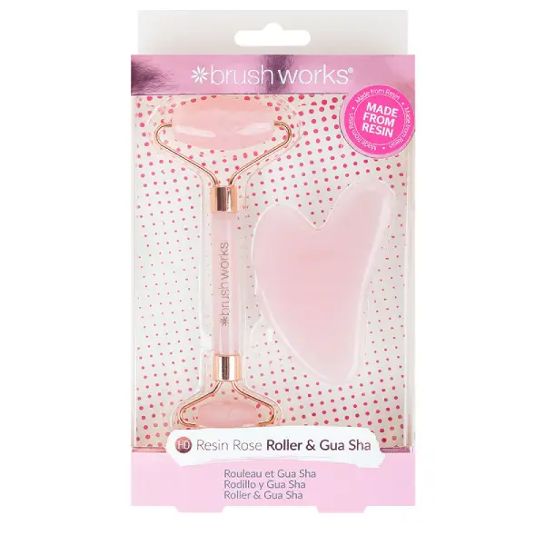 BRUSH WORK RESIN ROSE ROLLER&GUA SHA فرشاة عمل راتينج وردي رولر غوا شا