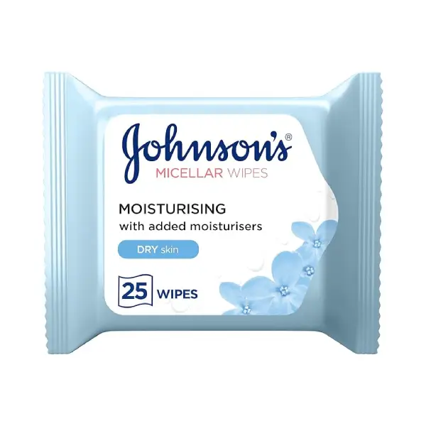 J&J MICELLAR WIPES DRAY SKIN _25 مناديل ميسيلار من جونسون آند جونسون للبشرة الجافة *25