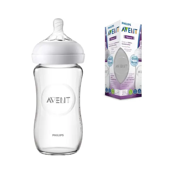 PHILIPS AVENT NATURAL FEEDING BOTTLE GLASS 240ML زجاجة رضاعة طبيعية من فيليبس أفينت سعة 240 مل