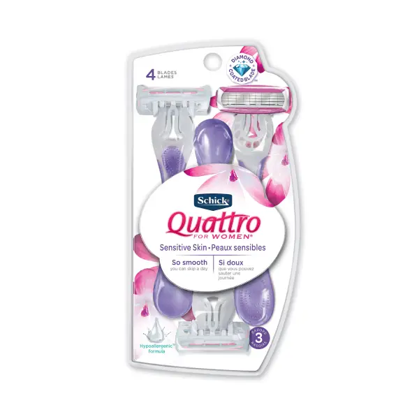 SCHICK QUALTRO SENSITIVE SKIN 3RAZORS Schick Quattro Sensitive Razor Blades