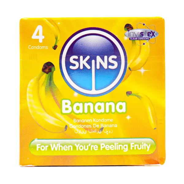 SKINS BANANA CONDOM 4 PCS Skins Banana Flavored Condoms, 4 Pack