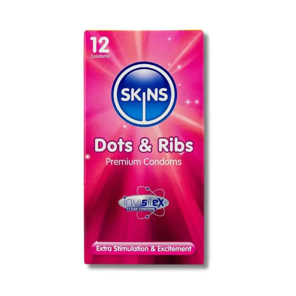 SKINS DOTS & RIBS CONDOM 12 PCS واقي ذكري دوتس آند ريبس من سكينز، 12 قطعة