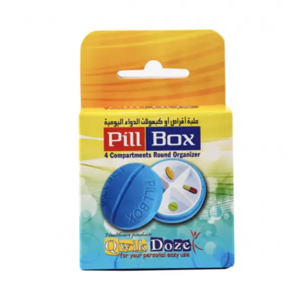 QWIK DOZE PILL BOX FOUR SQUARE COMPARTMENTS QWIK DOZE 4 SQUARE COMPARTMENT PILL BOX